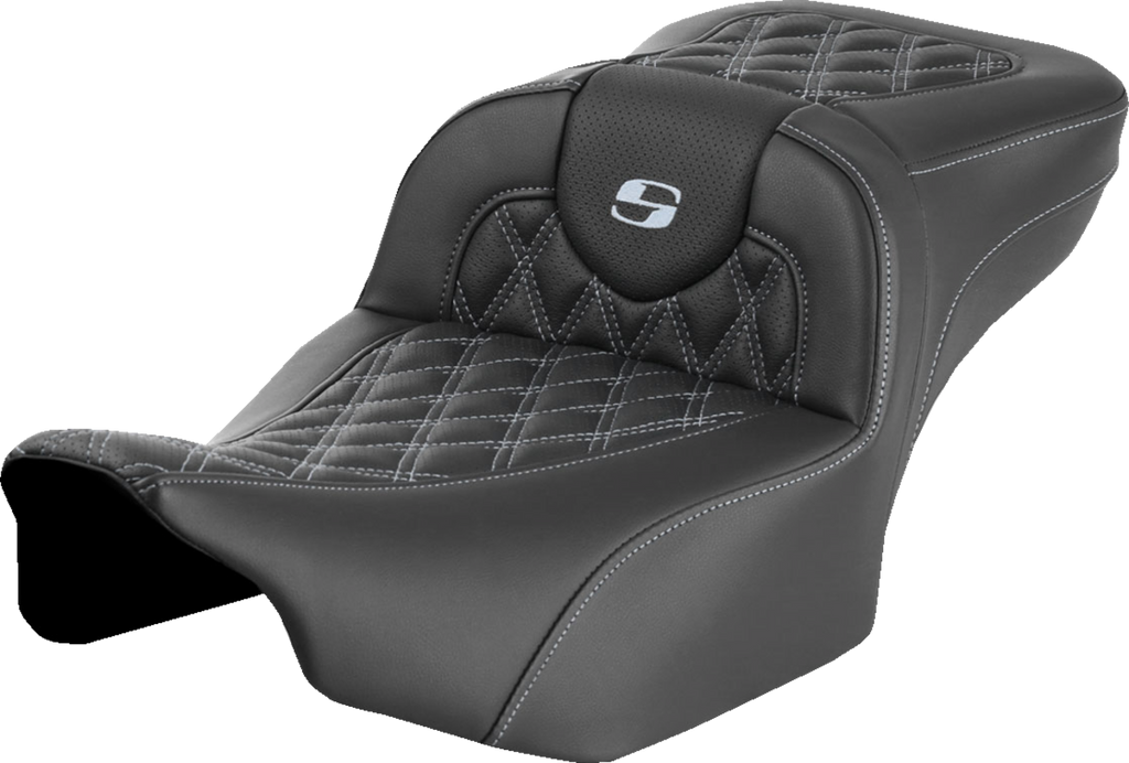 SADDLEMEN Roadsofa™ Extended Reach Seat - without Backrest - Lattice - Silver Stitch - FLTR/FLHX '23-'24