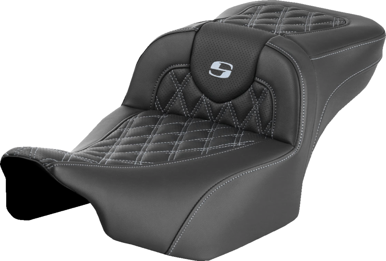 SADDLEMEN Roadsofa™ Extended Reach Seat - without Backrest - Lattice - Silver Stitch - FLTR/FLHX '23-'24