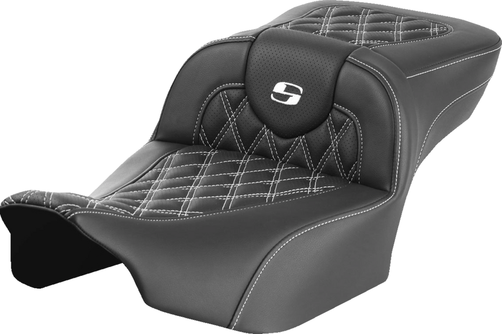 SADDLEMEN Roadsofa™ Extended Reach Seat - without Backrest - Lattice Stitch - White Stitch - FLTR/FLHX '23-'24