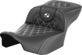 SADDLEMEN Roadsofa™ Extended Reach Seat - without Backrest - Lattice Stitch - White Stitch - FLTR/FLHX '23-'24