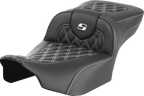 SADDLEMEN Roadsofa™ Extended Reach Seat - without Backrest - Lattice Stitch - White Stitch - FLTR/FLHX '23-'24