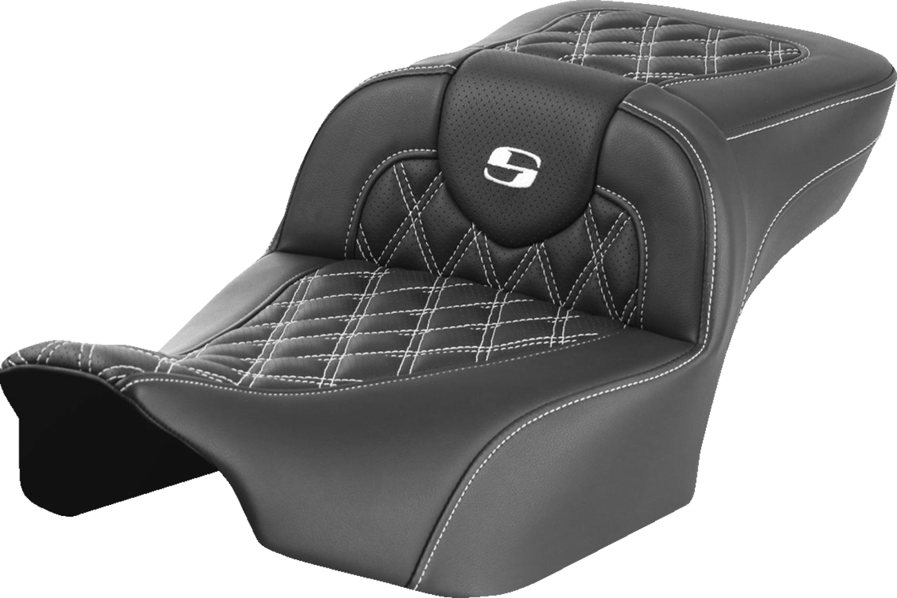SADDLEMEN Roadsofa™ Extended Reach Seat - without Backrest - Lattice Stitch - White Stitch - FLTR/FLHX '23-'24
