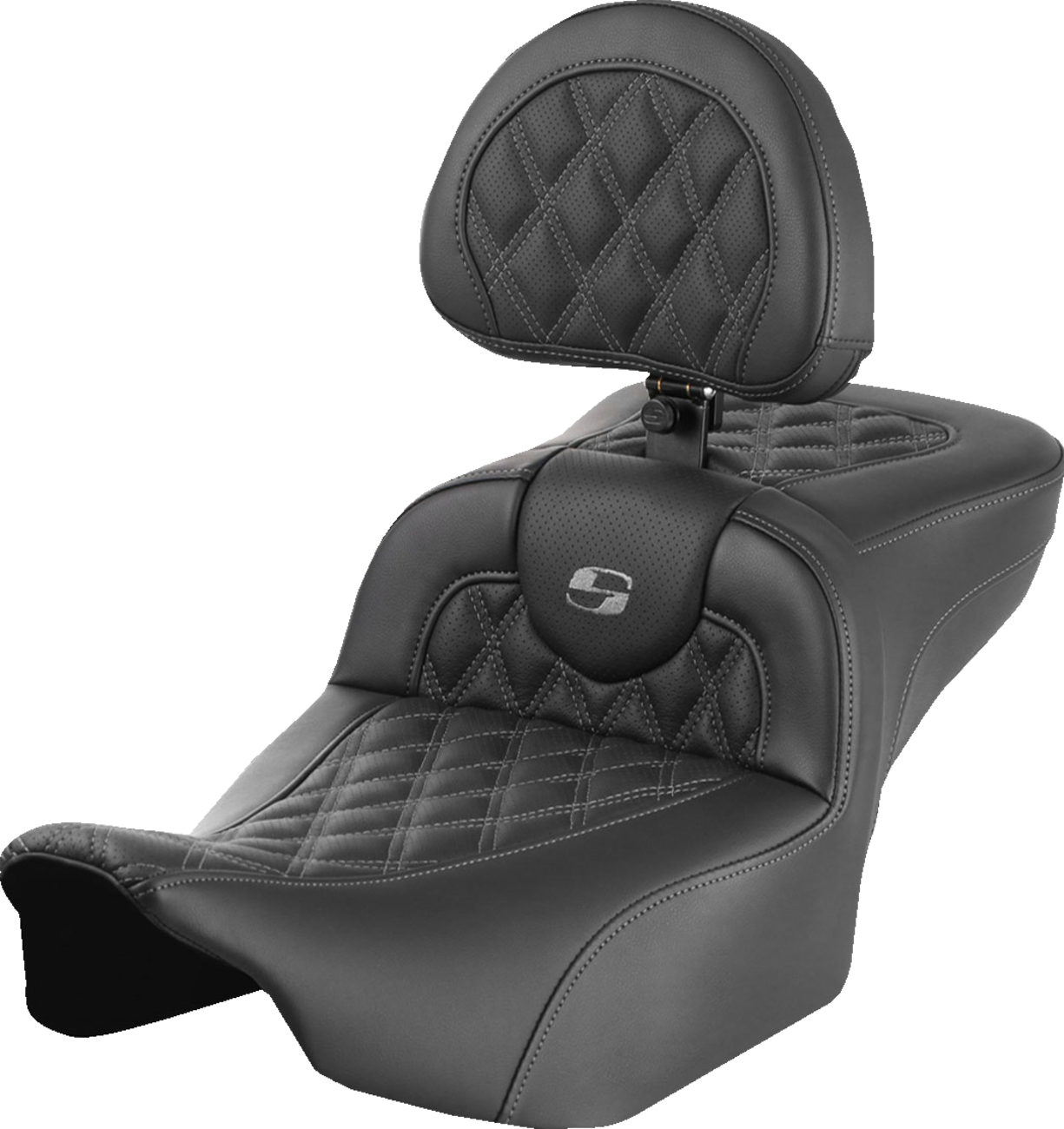 SADDLEMEN Roadsofa™ Extended Reach Seat - with Backrest - Lattice Stitch - Gray Stitch - FLTR/FLHX '23-'24