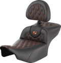 SADDLEMEN Roadsofa™ Extended Reach Seat - with Backrest - Lattice Stitch - Orange Stitch - FLTR/FLHX '23-'24