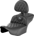 SADDLEMEN Roadsofa™ Extended Reach Seat - with Backrest - Lattice Stitch - Silver Stitch - FLTR/FLHX '23-'24