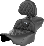 SADDLEMEN Roadsofa™ Extended Reach Seat - with Backrest - Lattice Stitch - Silver Stitch - FLTR/FLHX '23-'24