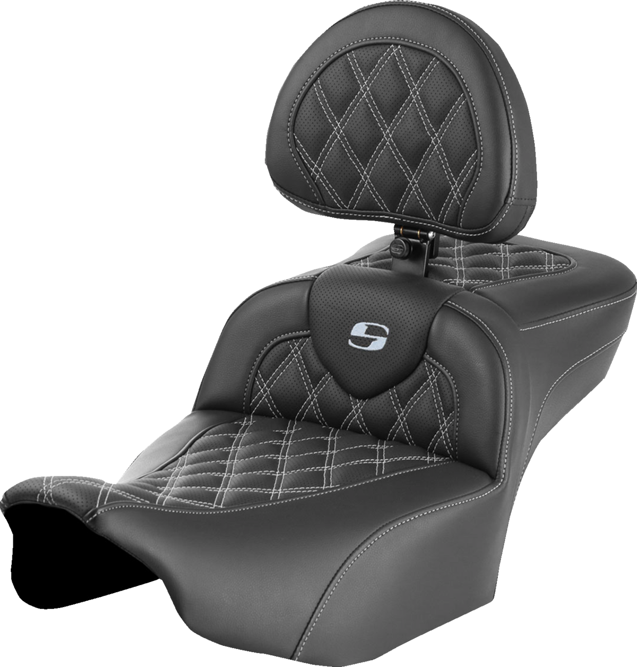 SADDLEMEN Roadsofa™ Extended Reach Seat - with Backrest - Lattice Stitch - Silver Stitch - FLTR/FLHX '23-'24