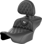 SADDLEMEN Roadsofa™ Extended Reach Seat - with Backrest - Lattice Stitch - White Stitch - FLTR/FLHX '23-'24