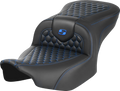 SADDLEMEN Roadsofa™ Seat - without Backrest - Honeycomb - Blue Stitch - FLTR/FLHX '23-'24