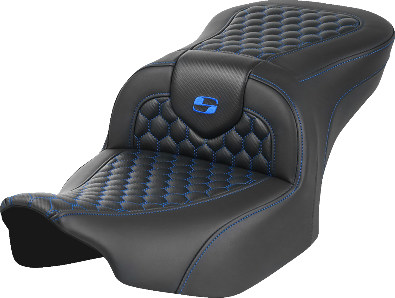 SADDLEMEN Roadsofa™ Seat - without Backrest - Honeycomb - Blue Stitch - FLTR/FLHX '23-'24