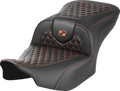 SADDLEMEN Roadsofa™ Seat - without Backrest - Honeycomb - Orange Stitch - FLTR/FLHX '23-'24