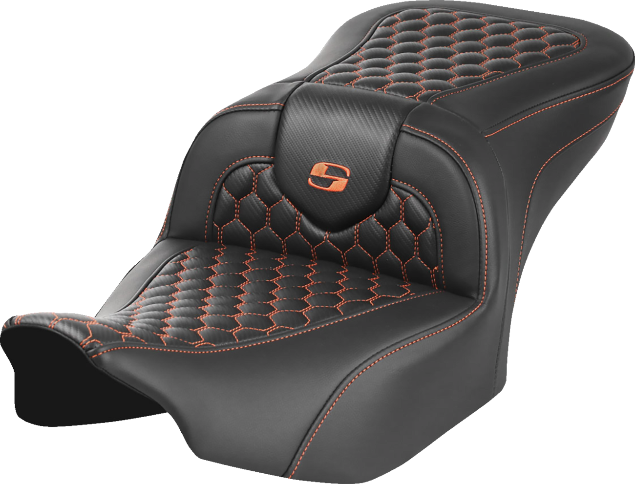 SADDLEMEN Roadsofa™ Seat - without Backrest - Honeycomb - Orange Stitch - FLTR/FLHX '23-'24