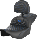 SADDLEMEN Roadsofa™ Seat - with Backrest - Honeycomb - Blue Stitch - FLTR/FLHX '23-'24