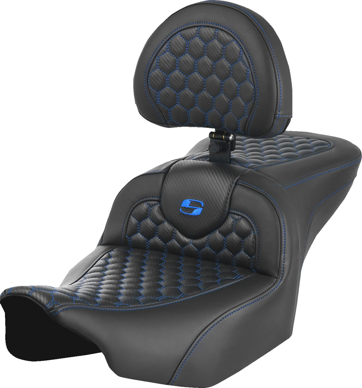SADDLEMEN Roadsofa™ Seat - with Backrest - Honeycomb - Blue Stitch - FLTR/FLHX '23-'24