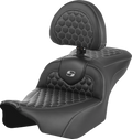 SADDLEMEN Roadsofa™ Seat - with Backrest - Honeycomb - Gray Stitch - FLTR/FLHX '23-'24