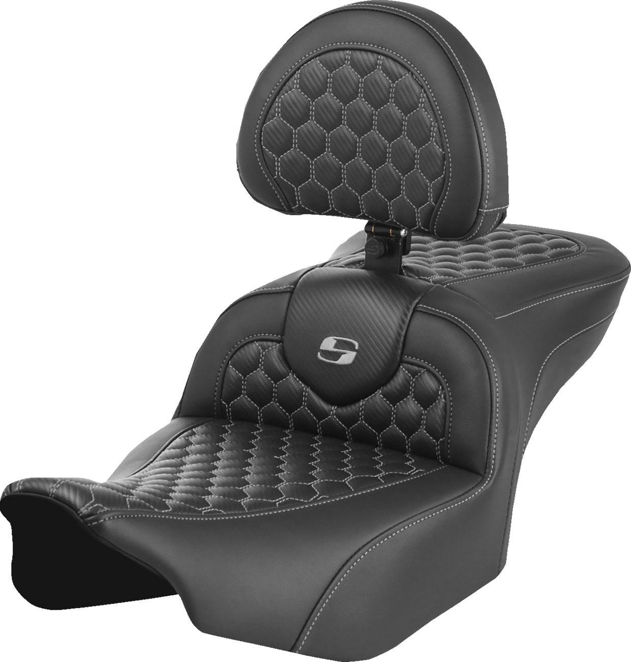SADDLEMEN Roadsofa™ Seat - with Backrest - Honeycomb - Gray Stitch - FLTR/FLHX '23-'24