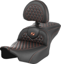 SADDLEMEN Roadsofa™ Seat - with Backrest - Honeycomb - Orange Stitch - FLTR/FLHX '23-'24
