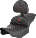 SADDLEMEN Roadsofa™ Seat - with Backrest - Honeycomb - Red Stitch - FLTR/FLHX '23-'24