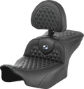 SADDLEMEN Roadsofa™ Seat - with Backrest - Honeycomb - Silver Stitch - FLTR/FLHX '23-'24