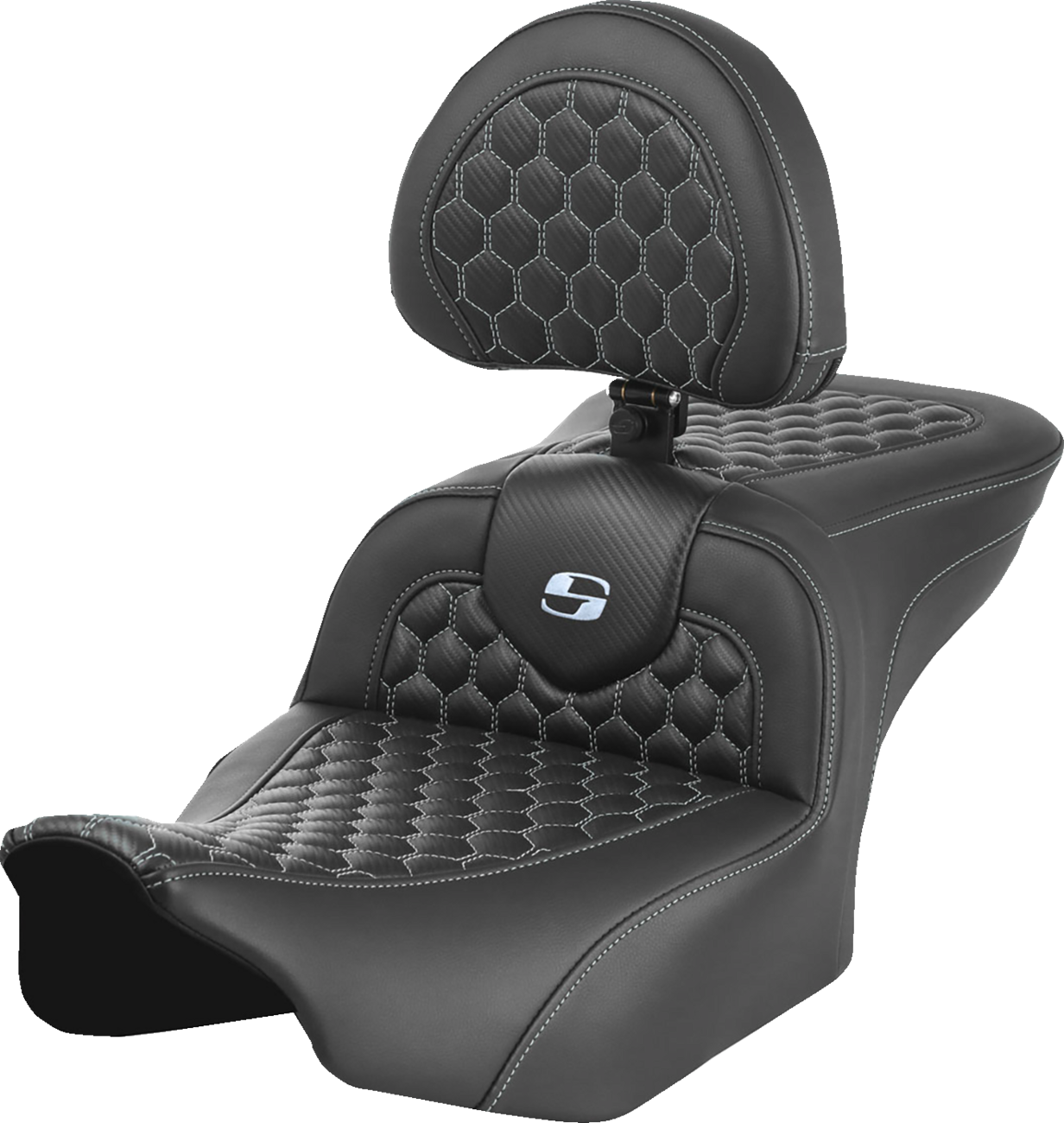 SADDLEMEN Roadsofa™ Seat - with Backrest - Honeycomb - Silver Stitch - FLTR/FLHX '23-'24