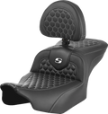 SADDLEMEN Roadsofa™ Seat - with Backrest - Honeycomb - White Stitch - FLTR/FLHX '23-'24