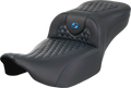 SADDLEMEN Roadsofa™ Extended Reach Seat - without Backrest - Honeycomb - Blue Stitch - FLTR/FLHX '23-'24