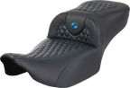 SADDLEMEN Roadsofa™ Extended Reach Seat - without Backrest - Honeycomb - Blue Stitch - FLTR/FLHX '23-'24