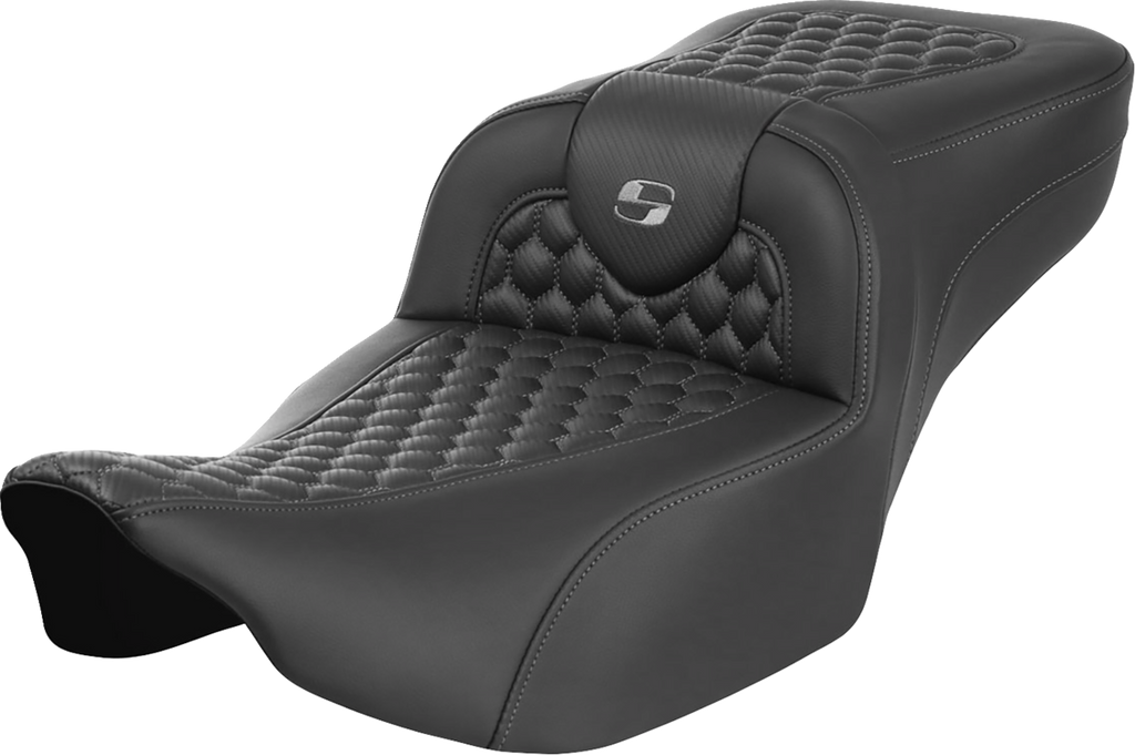SADDLEMEN Roadsofa™ Extended Reach Seat - without Backrest - Honeycomb - Dark Gray Stitch - FLTR/FLHX '23-'24