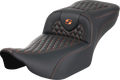 SADDLEMEN Roadsofa™ Extended Reach Seat - without Backrest - Honeycomb - Orange Stitch - FLTR/FLHX '23-'24