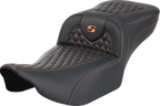 SADDLEMEN Roadsofa™ Extended Reach Seat - without Backrest - Honeycomb - Orange Stitch - FLTR/FLHX '23-'24