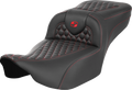 SADDLEMEN Roadsofa™ Extended Reach Seat - without Backrest - Honeycomb - Red Stitch - FLTR/FLHX '23-'24