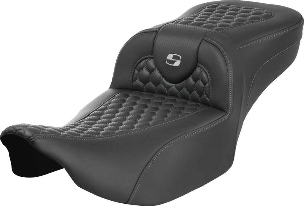 SADDLEMEN Roadsofa™ Extended Reach Seat - without Backrest - Honeycomb - Silver Stitch - FLTR/FLHX '23-'24