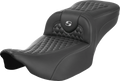 SADDLEMEN Roadsofa™ Extended Reach Seat - without Backrest - Honeycomb - Silver Stitch - FLTR/FLHX '23-'24