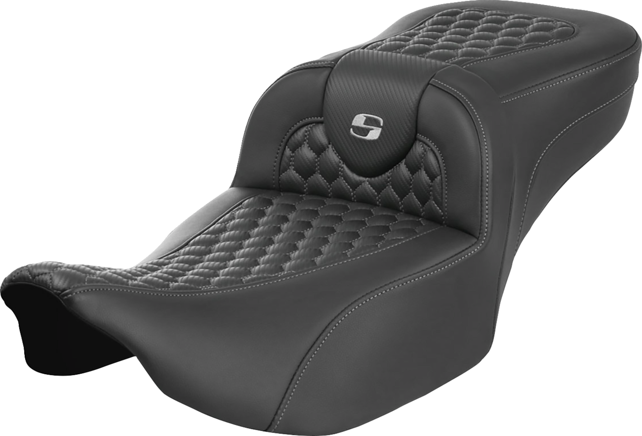 SADDLEMEN Roadsofa™ Extended Reach Seat - without Backrest - Honeycomb - Silver Stitch - FLTR/FLHX '23-'24