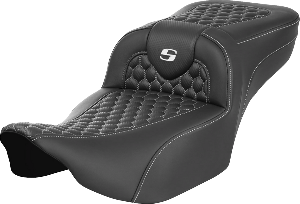 SADDLEMEN Roadsofa™ Extended Reach Seat - without Backrest - Honeycomb - White Stitch - FLTR/FLHX '23-'24