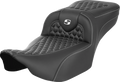 SADDLEMEN Roadsofa™ Extended Reach Seat - without Backrest - Honeycomb - White Stitch - FLTR/FLHX '23-'24