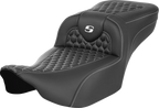 SADDLEMEN Roadsofa™ Extended Reach Seat - without Backrest - Honeycomb - White Stitch - FLTR/FLHX '23-'24