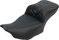 SADDLEMEN Roadsofa™ Extended Reach Seat - with Backrest - Honeycomb - Blue Stitch - FLTR/FLHX '23-'24