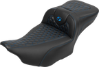 SADDLEMEN Roadsofa™ Extended Reach Seat - with Backrest - Honeycomb - Blue Stitch - FLTR/FLHX '23-'24