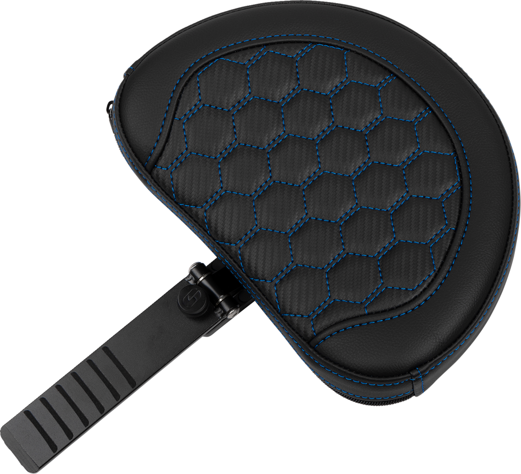 SADDLEMEN Roadsofa™ Extended Reach Seat - with Backrest - Honeycomb - Blue Stitch - FLTR/FLHX '23-'24