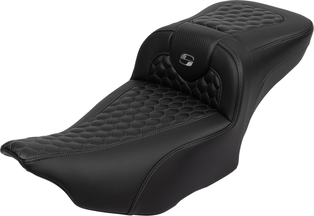 SADDLEMEN Roadsofa™ Extended Reach Seat - with Backrest - Honeycomb - Dark Gray Stitch - FLTR/FLHX '23-'24