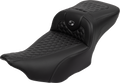 SADDLEMEN Roadsofa™ Extended Reach Seat - with Backrest - Honeycomb - Dark Gray Stitch - FLTR/FLHX '23-'24