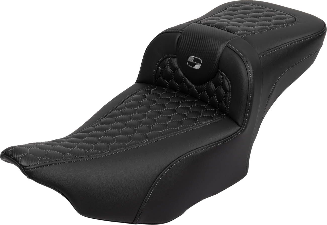 SADDLEMEN Roadsofa™ Extended Reach Seat - with Backrest - Honeycomb - Dark Gray Stitch - FLTR/FLHX '23-'24