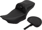 SADDLEMEN Roadsofa™ Extended Reach Seat - with Backrest - Honeycomb - Dark Gray Stitch - FLTR/FLHX '23-'24