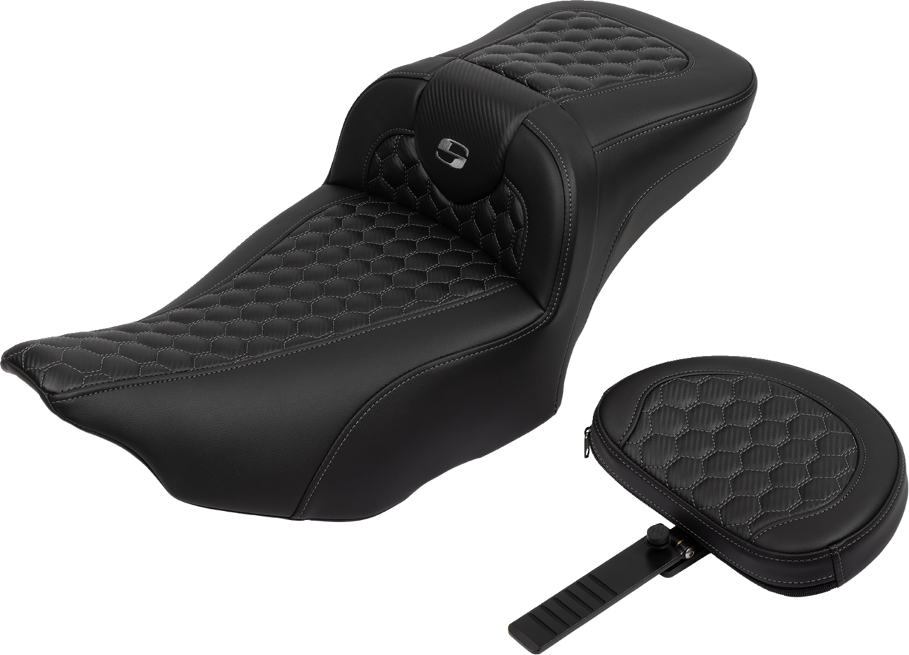 SADDLEMEN Roadsofa™ Extended Reach Seat - with Backrest - Honeycomb - Dark Gray Stitch - FLTR/FLHX '23-'24