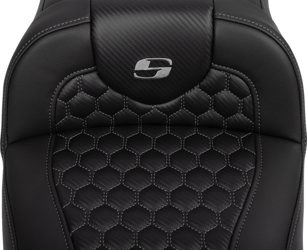 SADDLEMEN Roadsofa™ Extended Reach Seat - with Backrest - Honeycomb - Dark Gray Stitch - FLTR/FLHX '23-'24