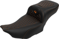 SADDLEMEN Roadsofa™ Extended Reach Seat - with Backrest - Honeycomb - Orange Stitch - FLTR/FLHX '23-'24