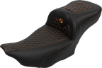 SADDLEMEN Roadsofa™ Extended Reach Seat - with Backrest - Honeycomb - Orange Stitch - FLTR/FLHX '23-'24