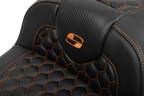 SADDLEMEN Roadsofa™ Extended Reach Seat - with Backrest - Honeycomb - Orange Stitch - FLTR/FLHX '23-'24