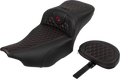 SADDLEMEN Roadsofa™ Extended Reach Seat - with Backrest - Honeycomb - Red Stitch - FLTR/FLHX '23-'24